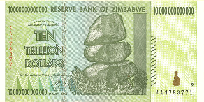 Zimbabwe 10 Trillion Dollar Note